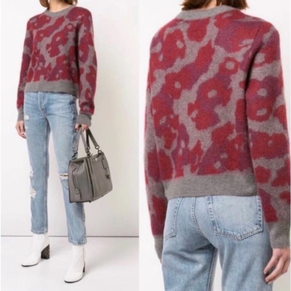 Rag & Bone Leopard Print Crewneck Sweater Size Small Mohair Alpaca Silk Blend